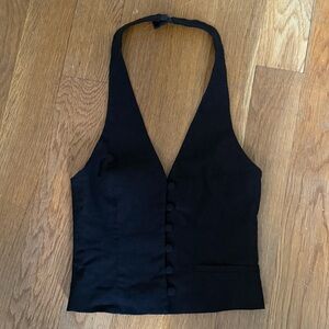 Black Button Up Halter Top Vest, Waistcoat S